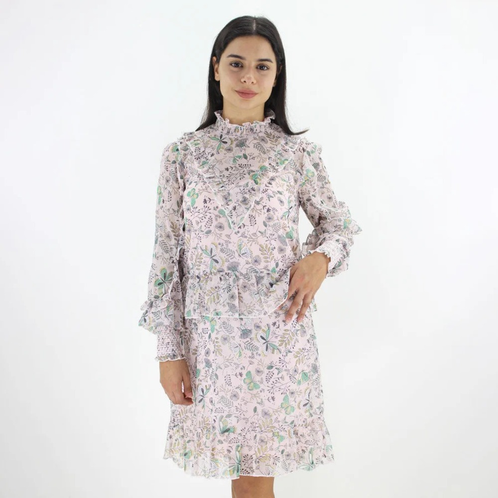 River Island Women's Dress Chiffon Floral Printed Pastel Pink Easter 10 NEW